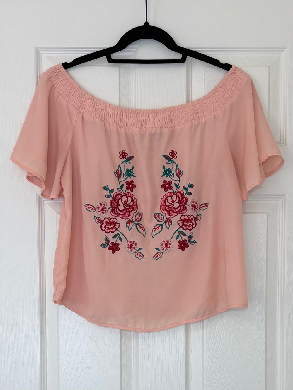 Flying Tomato Floral Embroidered Off the Shoulder Blouse